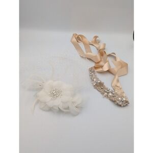 Gorgeous Vintage Wedding Veil w/Feathers & Ribbon Sash, Jessica McClintock?